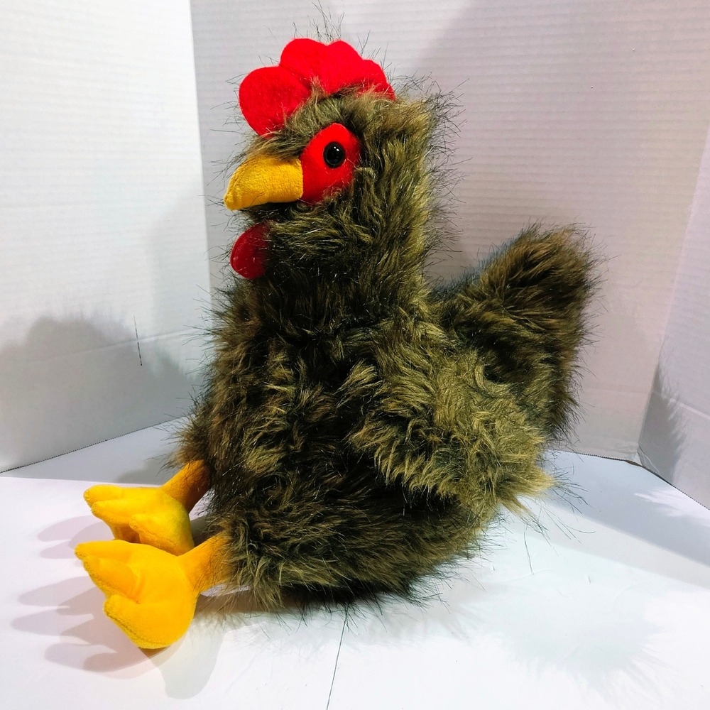 Large 15" Vintage Shaggy Faux Fur Rooster Chicken Stuffed Animal Farmhouse Decor